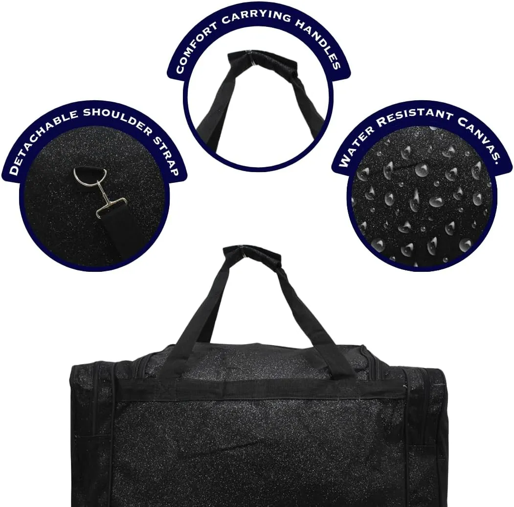 NGIL Glitter Canvas 20" inch Weekender Overnight Travel Carry-On Luggage Sports Gym Duffle Bag for Women (Black Glitter)