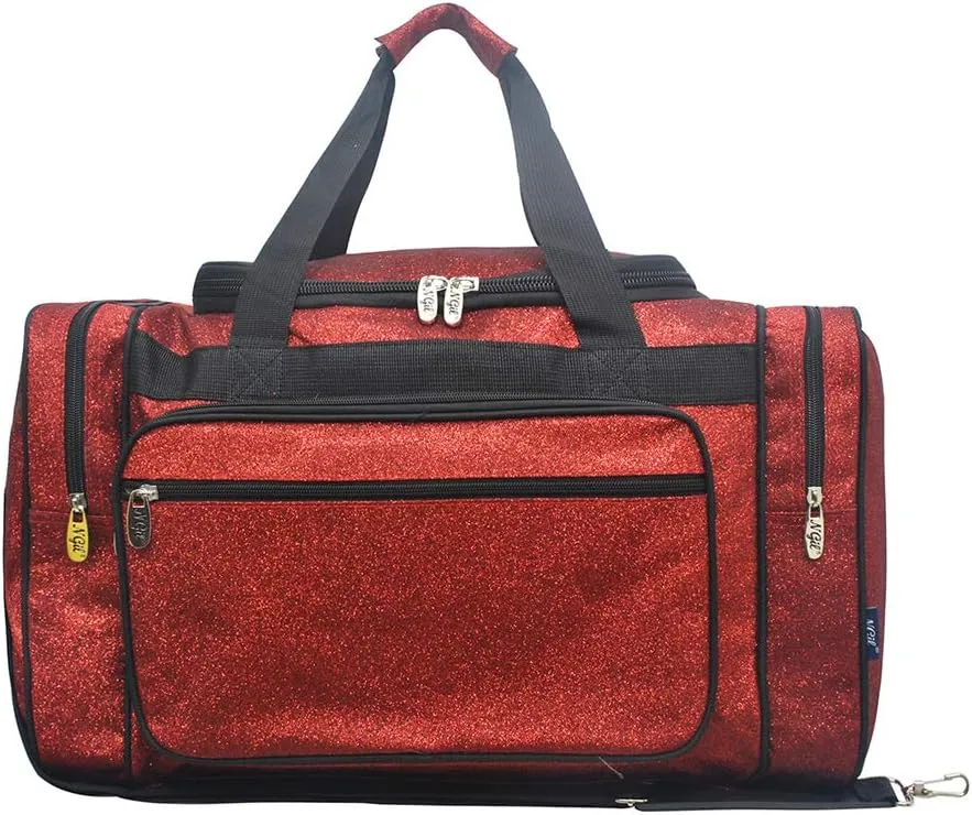 NGIL Glitter Canvas 20" inch Weekender Overnight Travel Carry-On Luggage Sports Gym Duffle Bag for Women (Glitter-Red)