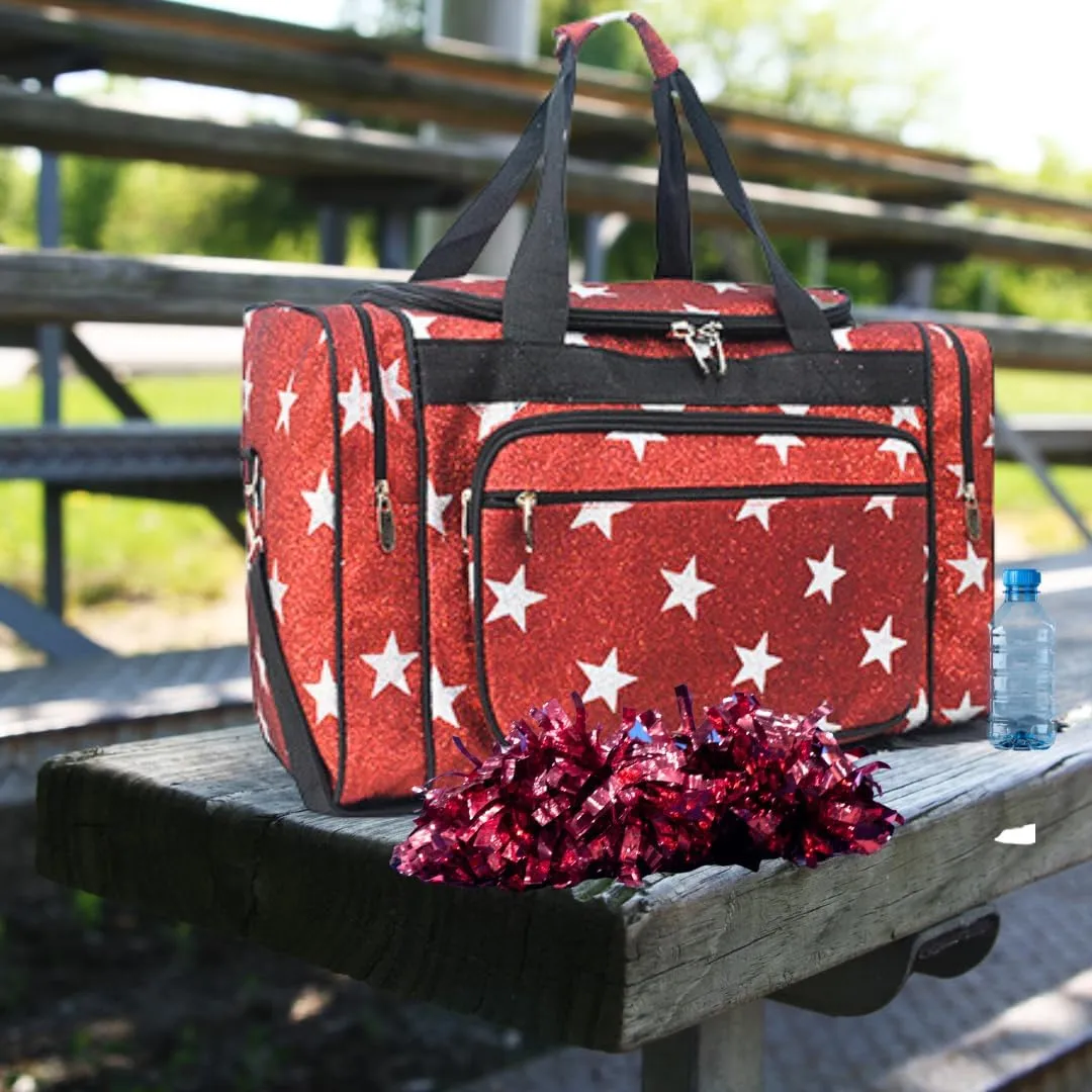 NGIL Glitter Canvas 20" inch Weekender Overnight Travel Carry-On Luggage Sports Gym Duffle Bag for Women (Glitter-Red)