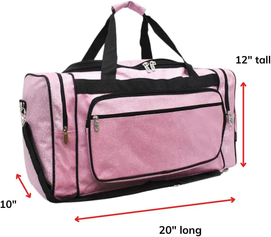 NGIL Glitter Canvas 20" inch Weekender Overnight Travel Carry-On Luggage Sports Gym Duffle Bag for Women (Glitter-Red)