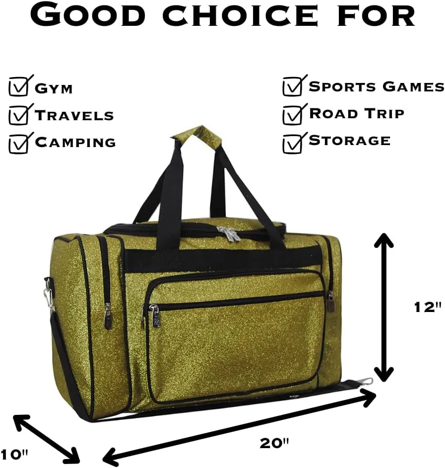 NGIL Glitter Canvas 20" inch Weekender Overnight Travel Carry-On Luggage Sports Gym Duffle Bag for Women (Gold Glitter)