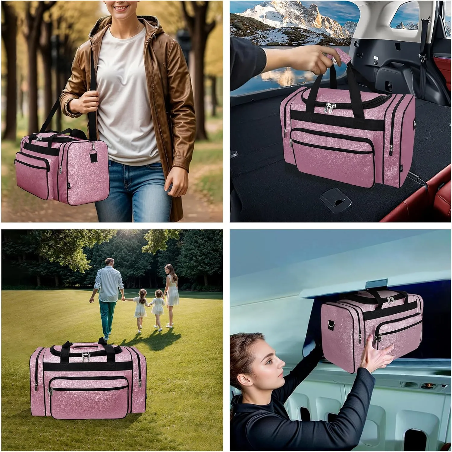 NGIL Glitter Canvas 20" inch Weekender Overnight Travel Carry-On Luggage Sports Gym Duffle Bag for Women (Pink Glitter)