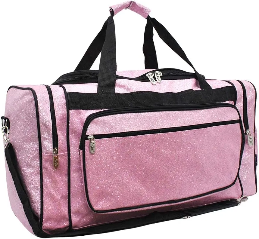 NGIL Glitter Canvas 20" inch Weekender Overnight Travel Carry-On Luggage Sports Gym Duffle Bag for Women (Pink Glitter)