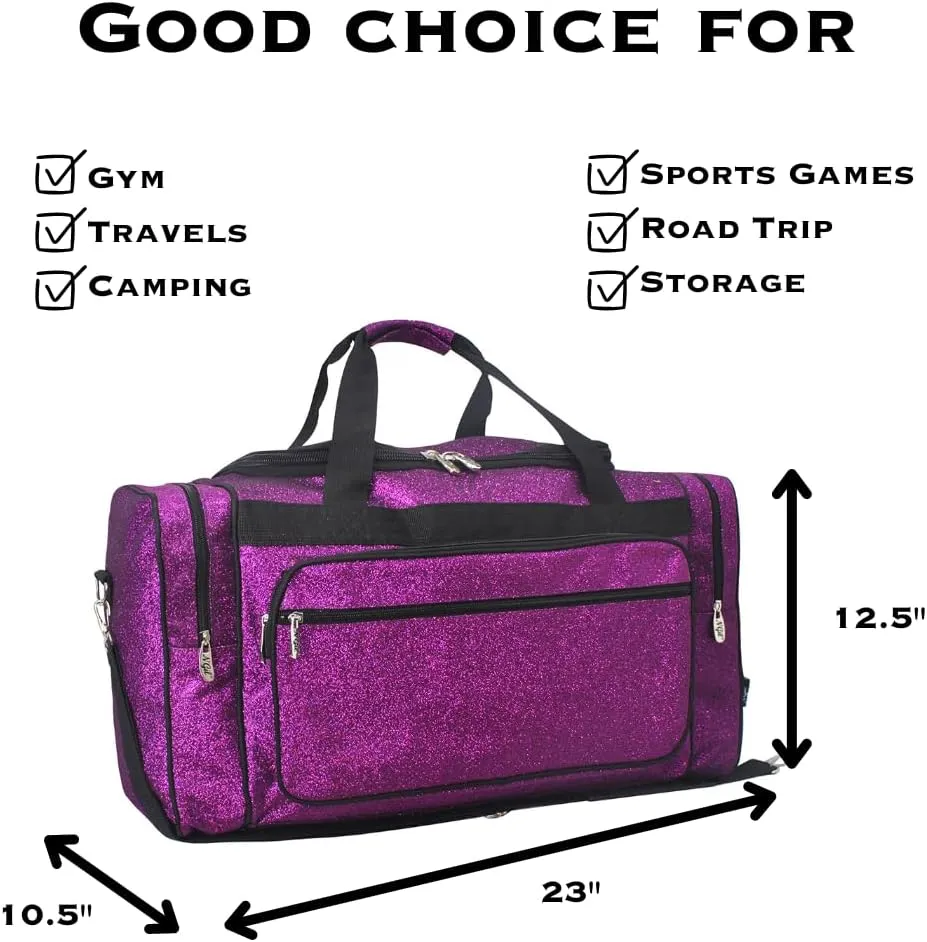NGIL Glitter Canvas 20" inch Weekender Overnight Travel Carry-On Luggage Sports Gym Duffle Bag for Women (Purple Glitter)
