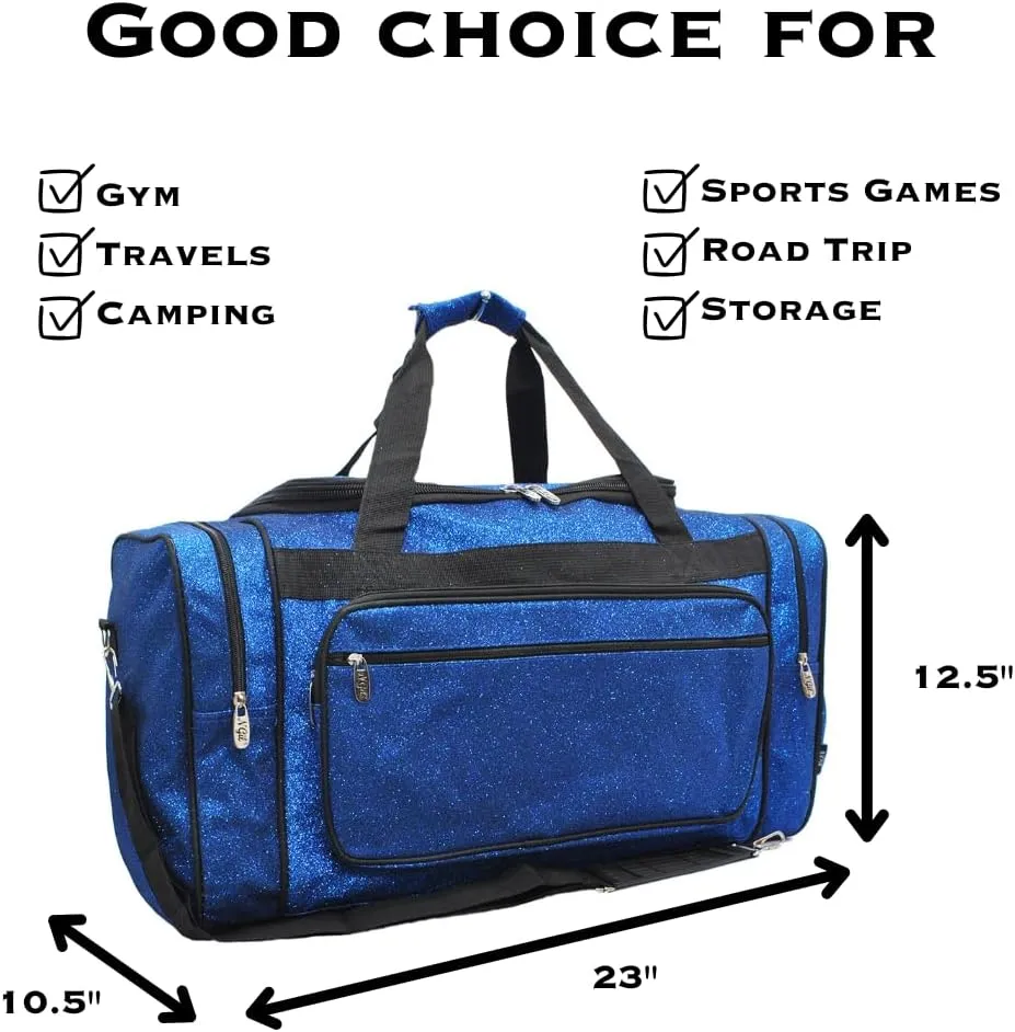 NGIL Glitter Canvas 20" inch Weekender Overnight Travel Carry-On Luggage Sports Gym Duffle Bag for Women (Royal Glitter)