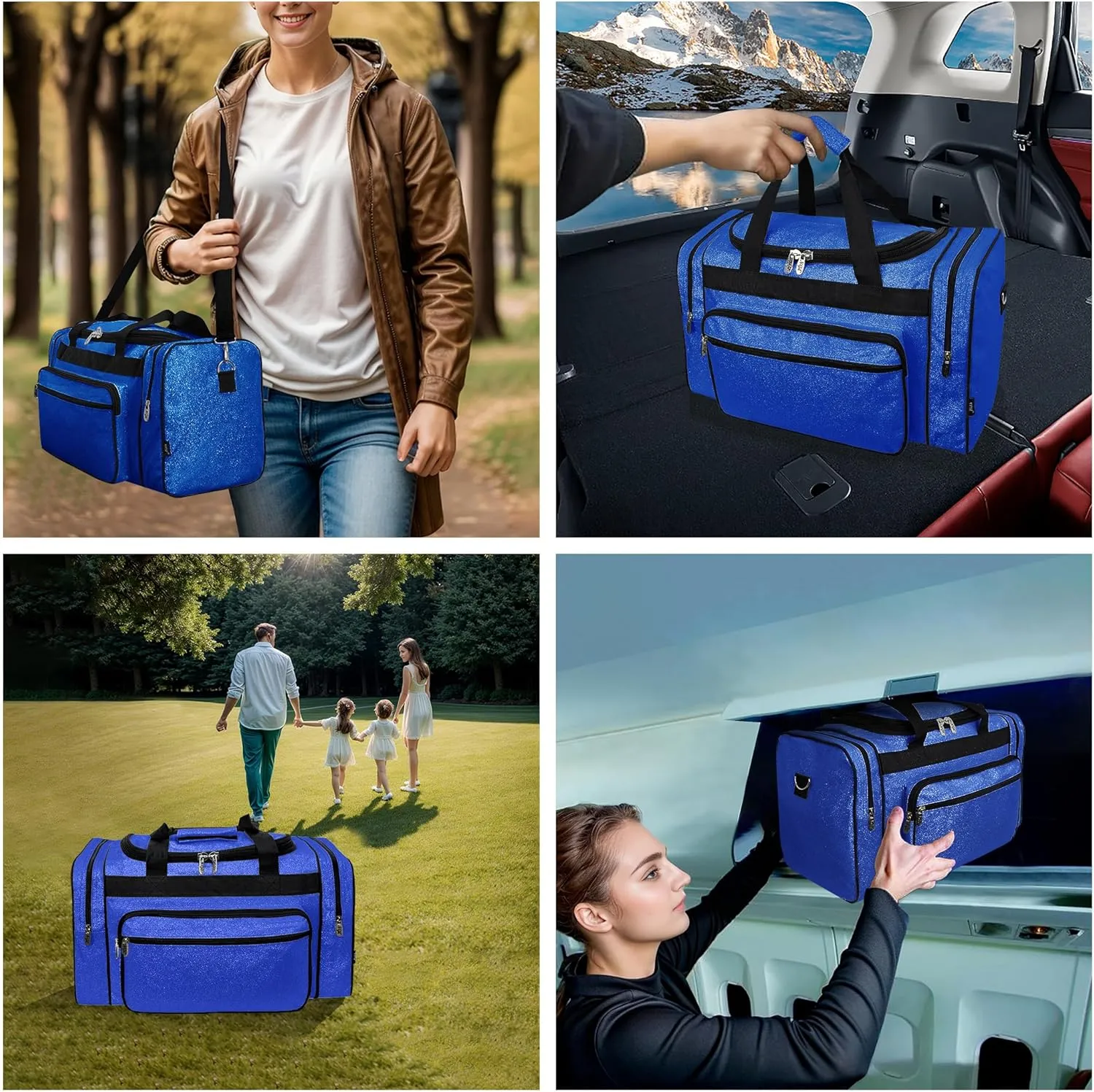 NGIL Glitter Canvas 20" inch Weekender Overnight Travel Carry-On Luggage Sports Gym Duffle Bag for Women (Royal Glitter)
