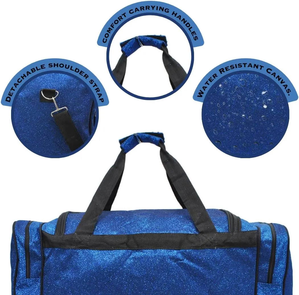 NGIL Glitter Canvas 20" inch Weekender Overnight Travel Carry-On Luggage Sports Gym Duffle Bag for Women (Royal Glitter)