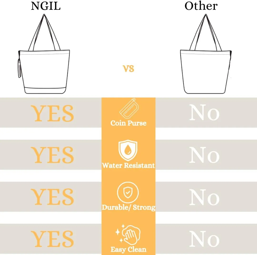 NGIL Medium Top Zipper Closure Canvas Tote Bag with Attached Matching Coin Purse For Moms and Nurses