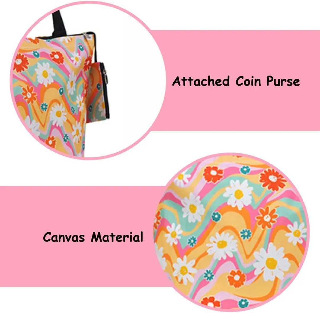 NGIL Medium Top Zipper Closure Canvas Tote Bag with Attached Matching Coin Purse For Moms and Nurses