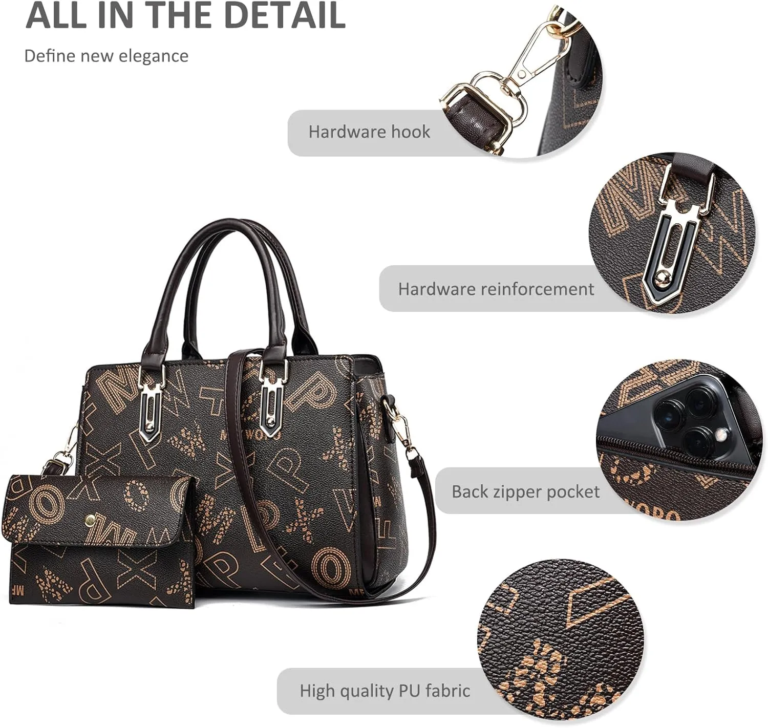 NICOLE & DORIS Printed Handbags for Women Tote Bag Medium Top Handle Bag PU Leather Handbag and Purse Set