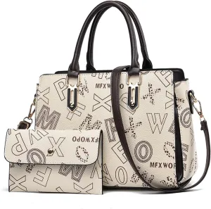 NICOLE & DORIS Printed Handbags for Women Tote Bag Medium Top Handle Bag PU Leather Handbag and Purse Set