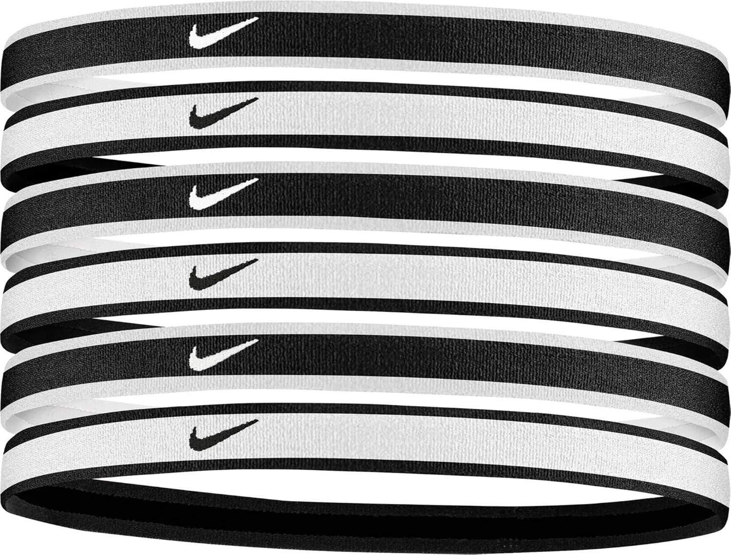 Nike Swoosh Sport Headbands 6 Pack (One Size Fits Most, Black/Grey/White) - Unisex