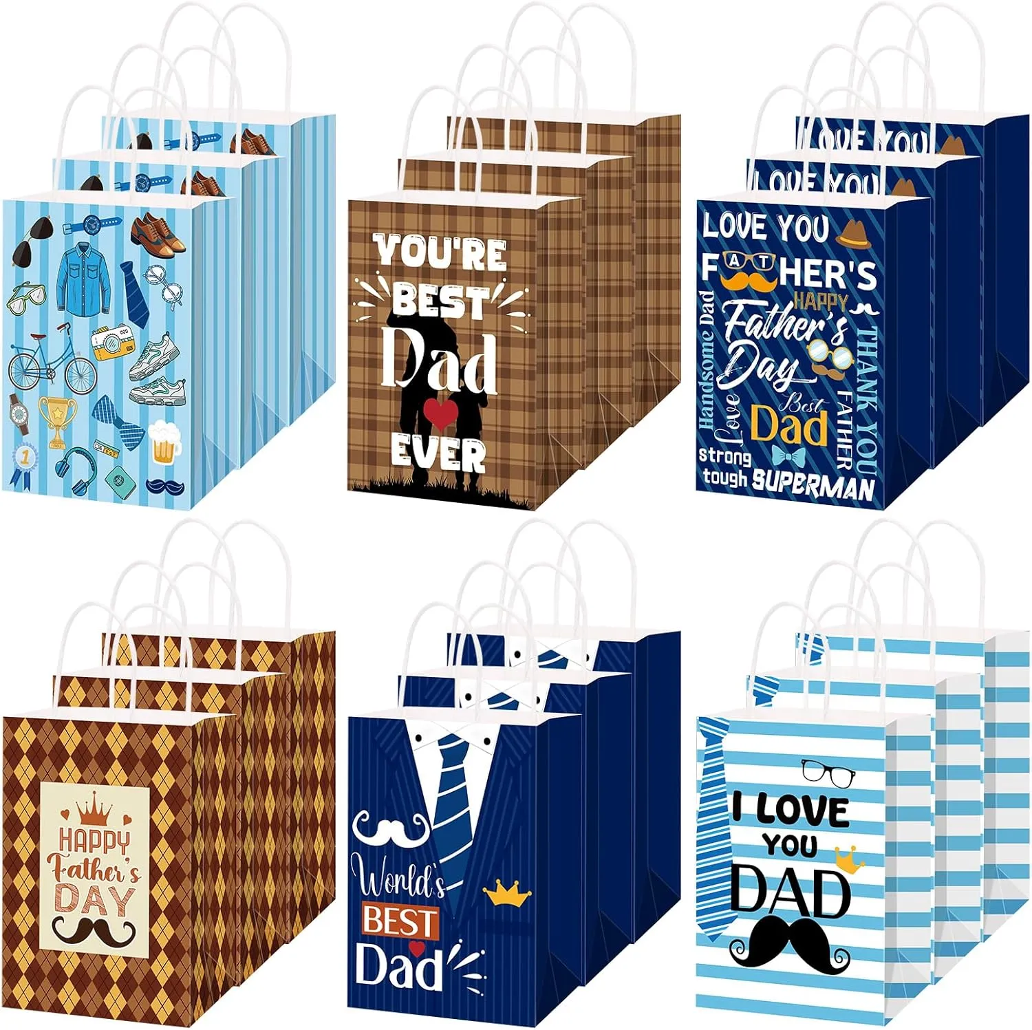 Nlicrst 30 Pcs Father's Day Gift Bags with Handle Paper Treat Bag Father's Day Gift for the Best Dad Paper Treat bags for father's day Theme Party Decorations Gifts Supplies