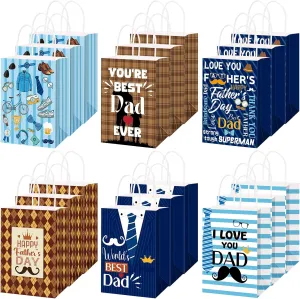 Nlicrst 30 Pcs Father's Day Gift Bags with Handle Paper Treat Bag Father's Day Gift for the Best Dad Paper Treat bags for father's day Theme Party Decorations Gifts Supplies