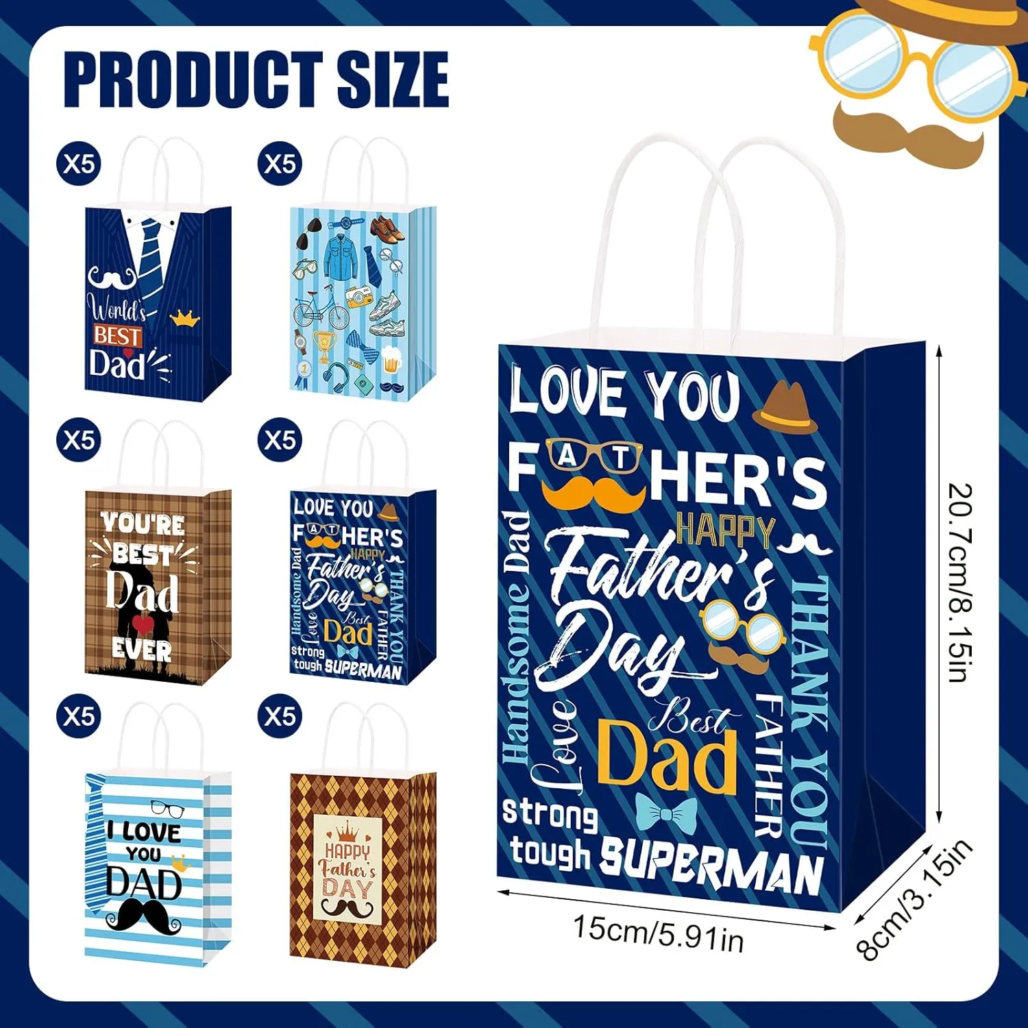 Nlicrst 30 Pcs Father's Day Gift Bags with Handle Paper Treat Bag Father's Day Gift for the Best Dad Paper Treat bags for father's day Theme Party Decorations Gifts Supplies
