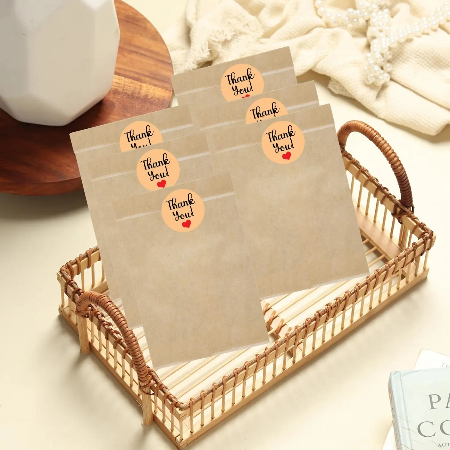 Novel Box 100 Pack Plain Kraft Print Flat Merchandise Bags 6x9 Inches - Stylish Bag for Birthday Gifts - Bulk Paper Storage Bags for Goody, Shopping, Wedding Anniversary & Special Occasions