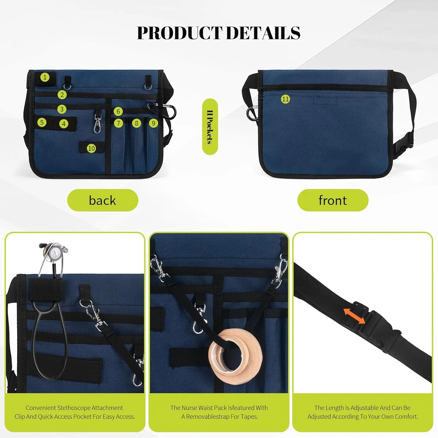 Nurse Fanny Pack with Stethoscope Holder - Nursing Fanny Pack for Nurses, Nurse Pocket Organizer, Medical Bags for Nurses, Utility Belt for Work, Teacher Tool Belt (Blue)