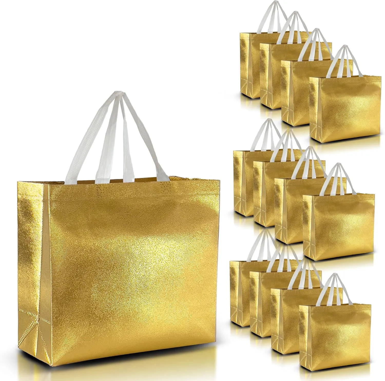 Nush Nush Set of 30 Gold Gift Bags in Bulk - Reusable Shiny Gold Gift Bags With Handles - Perfect For Small Business Use, Christmas, Birthdays, Events, Party Favors, Weddings, Holiday- 13Wx5Dx11H Size