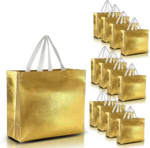 Nush Nush Set of 30 Gold Gift Bags in Bulk - Reusable Shiny Gold Gift Bags With Handles - Perfect For Small Business Use, Christmas, Birthdays, Events, Party Favors, Weddings, Holiday- 13Wx5Dx11H Size