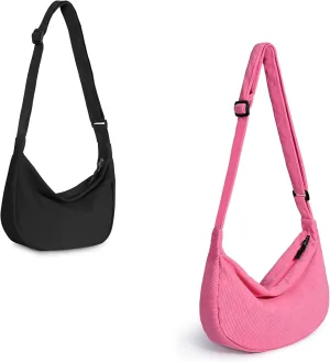Nylon Crossbody Bag and Corduroy Crossbody Bag, Small Sling Bag with Zipper