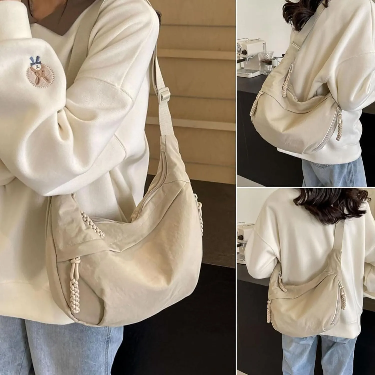 Nylon Crossbody Bags for Women,Designaten Crescent Crossbody Bag