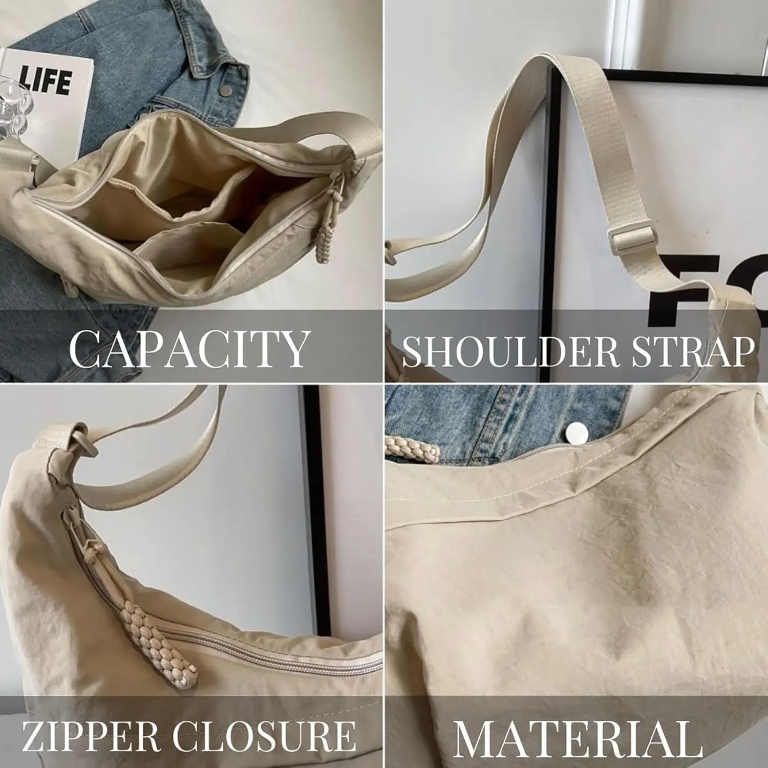 Nylon Crossbody Bags for Women,Designaten Crescent Crossbody Bag