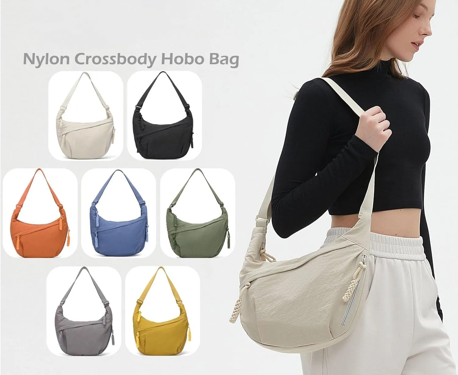 Nylon Crossbody Bags for Women,Designaten Crescent Crossbody Bag