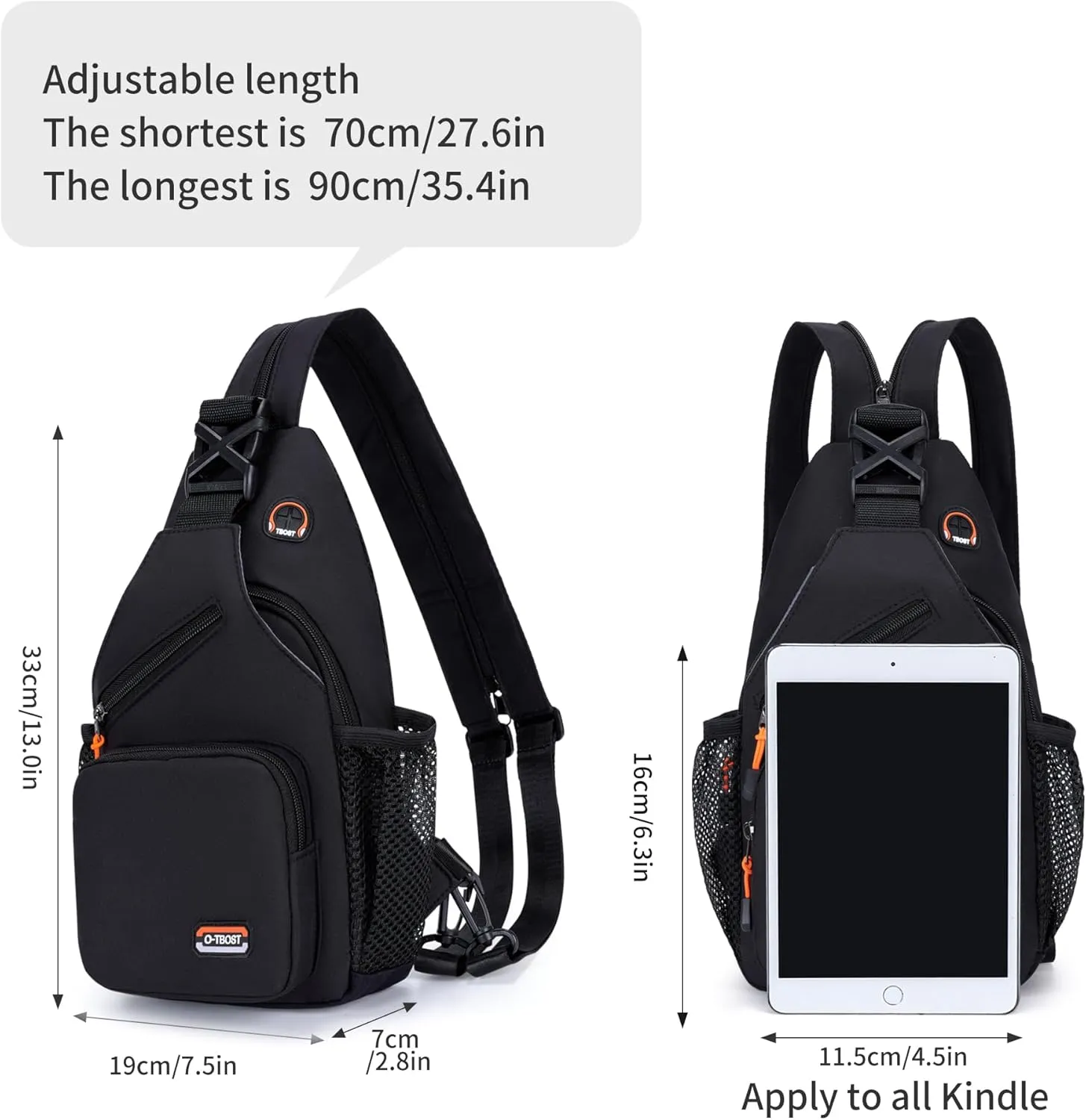 O-TBOST Travel Small Sling Bag Crossbody Bags for Women Men Casual Backpack Cross Body Pack Daypack for Hiking and Biking (black)