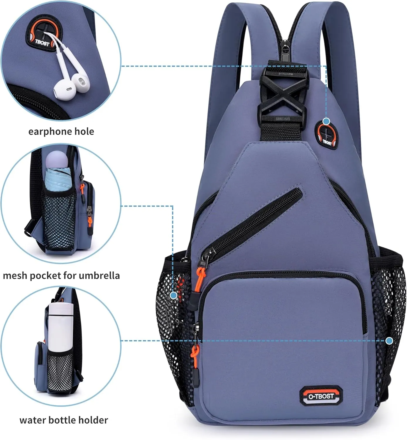O-TBOST Travel Small Sling Bag Crossbody Bags for Women Men Casual Backpack Cross Body Pack Daypack for Hiking and Biking (blue)