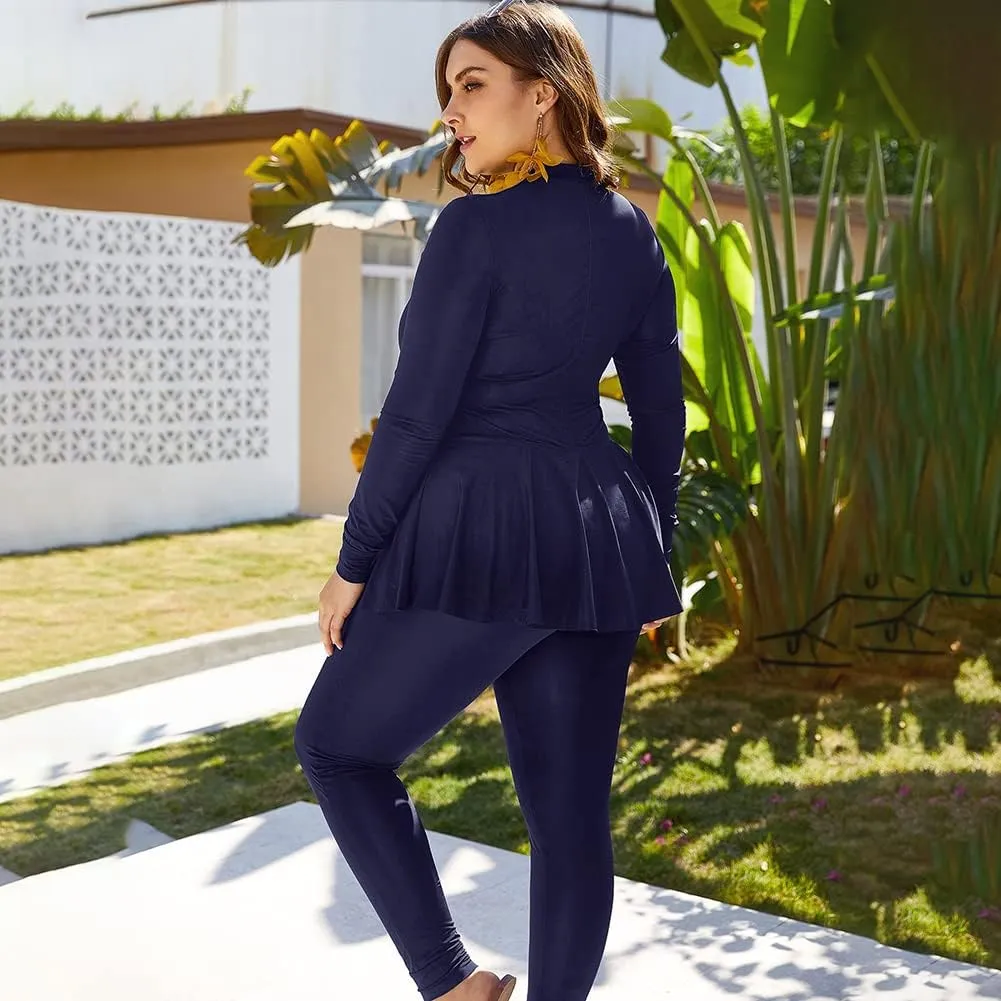 OBEEII Muslim Swimsuits for Women Full Coverage Swimwear Islamic Long Sleeve Bathing Suit Burkini Swimsuits Beachwear S-4XL