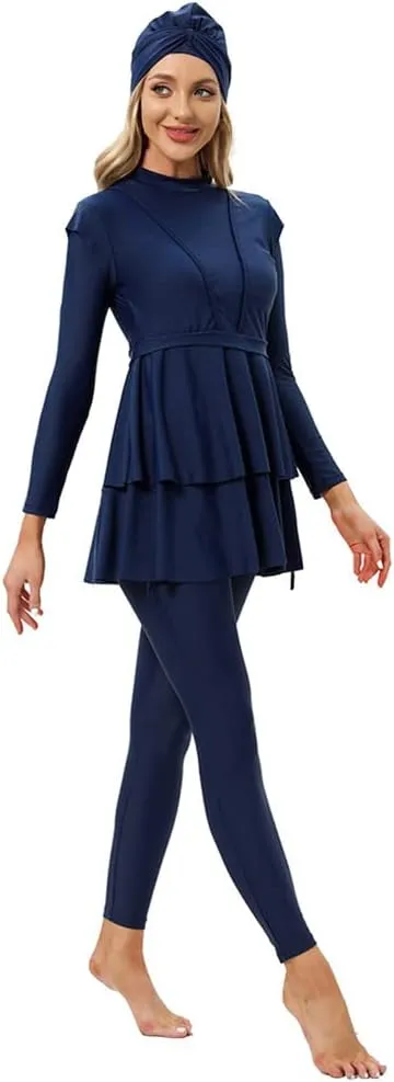 OBEEII Womens Muslim Swimsuits Full Coverage Long Sleeve Swimwear Burkini Hijab Bathing Suit