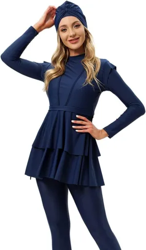OBEEII Womens Muslim Swimsuits Full Coverage Long Sleeve Swimwear Burkini Hijab Bathing Suit