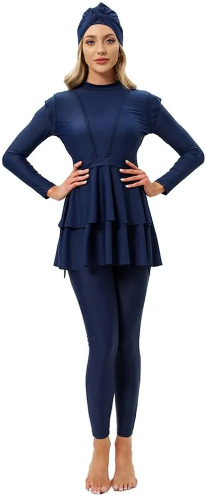 OBEEII Womens Muslim Swimsuits Full Coverage Long Sleeve Swimwear Burkini Hijab Bathing Suit