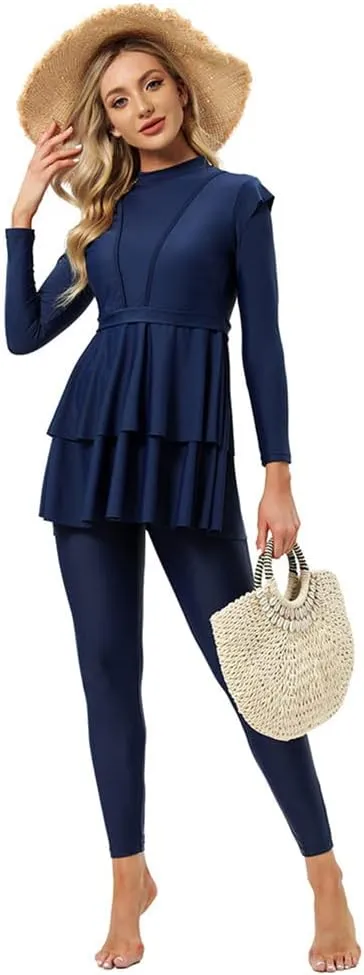 OBEEII Womens Muslim Swimsuits Full Coverage Long Sleeve Swimwear Burkini Hijab Bathing Suit