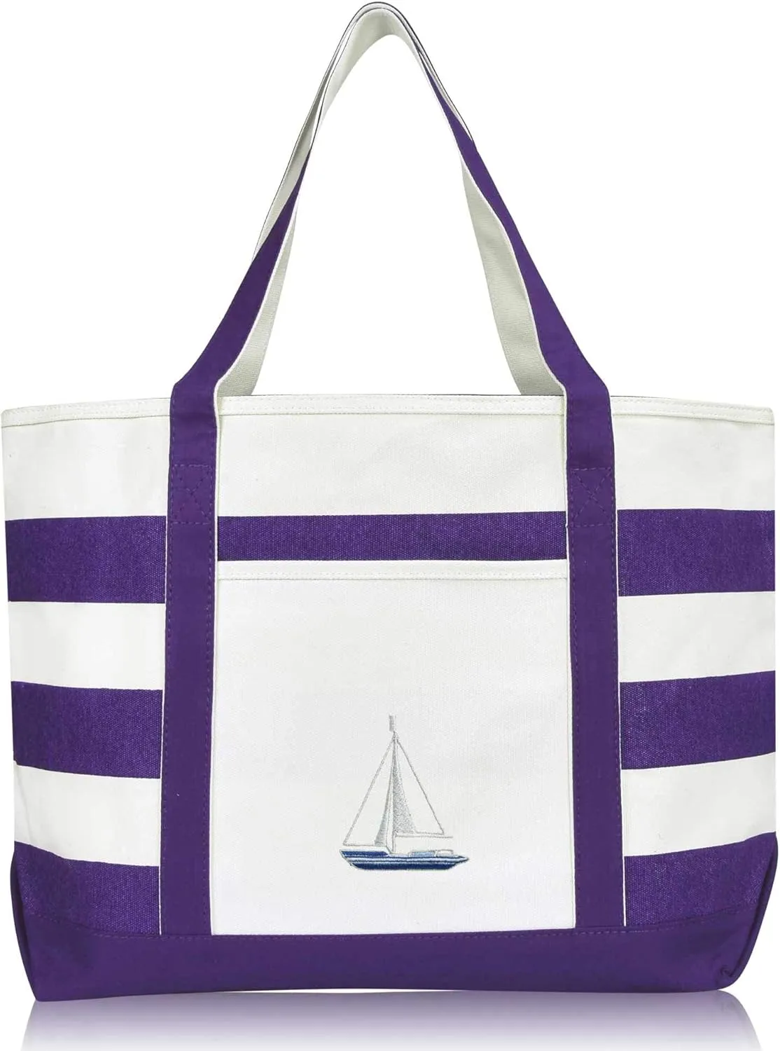 Ocean Sailboat Womens Embroidered Striped Beach Tote Bag Cotton