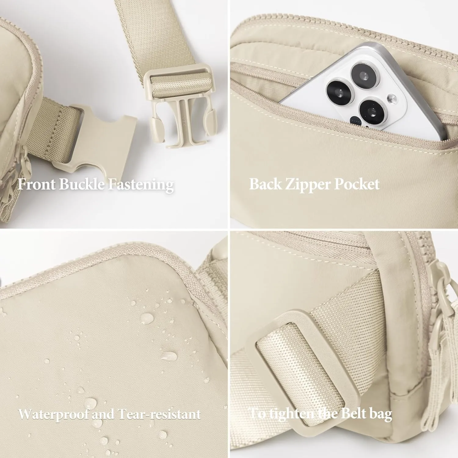 ODODOS Unisex Mini Belt Bag with Adjustable Strap Small Fanny Pack for Workout Running Traveling Hiking, Beige