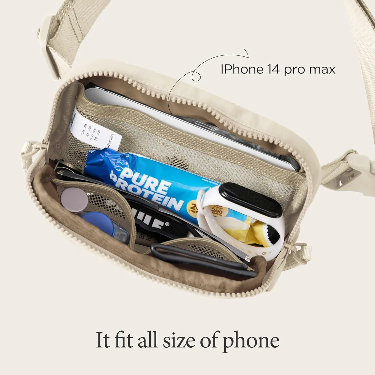 ODODOS Unisex Mini Belt Bag with Adjustable Strap Small Fanny Pack for Workout Running Traveling Hiking, Beige