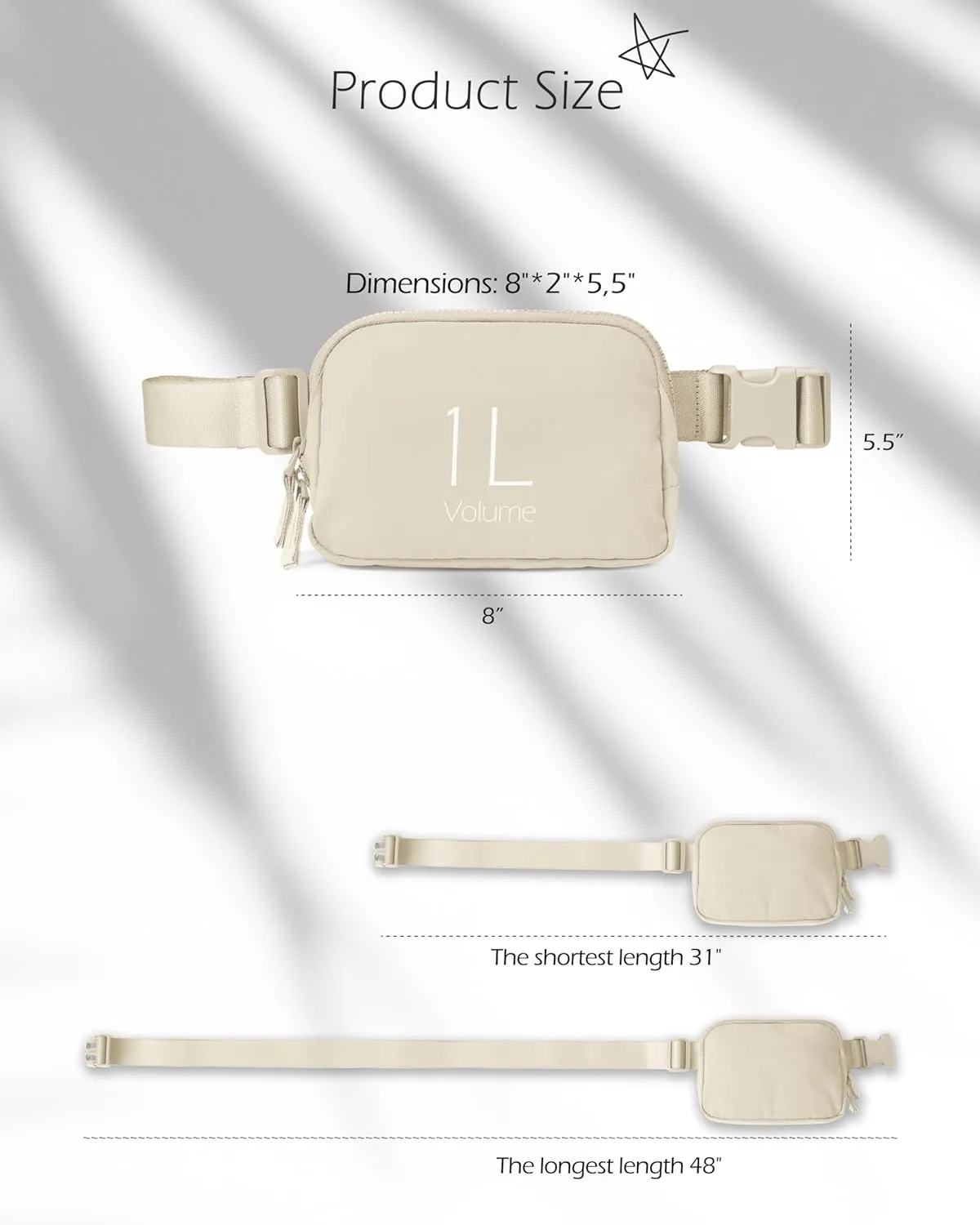 ODODOS Unisex Mini Belt Bag with Adjustable Strap Small Fanny Pack for Workout Running Traveling Hiking, Beige
