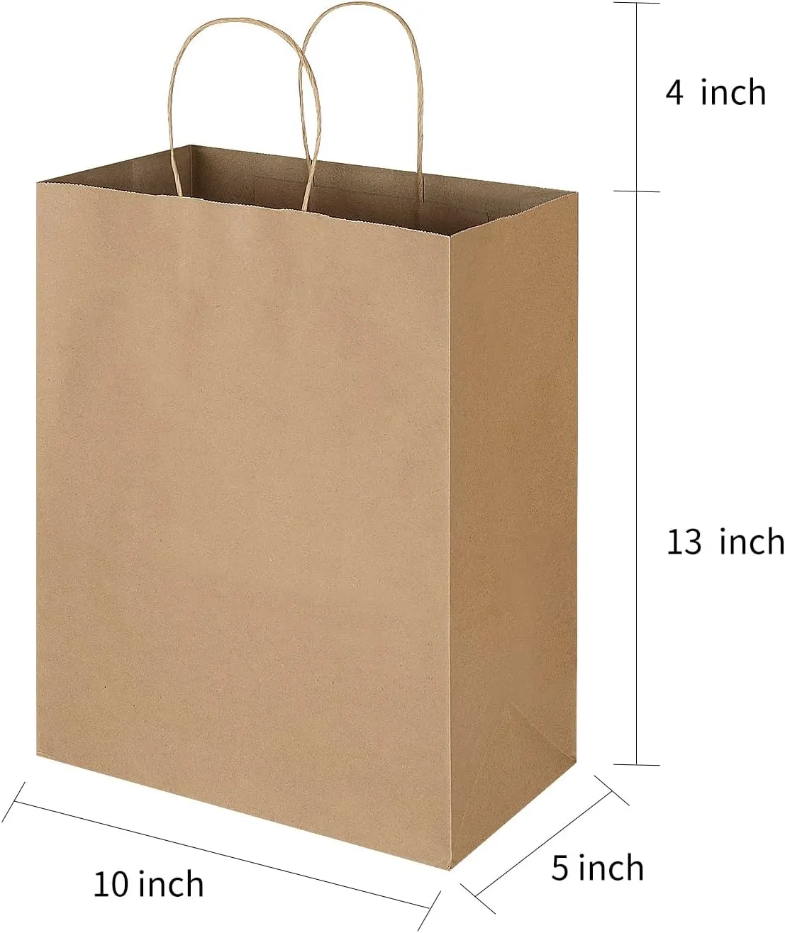 Oikss 100 Pack 10x5x13 Plain Natural Brown Kraft Paper Bags with Handles Bulk for Birthday Party Favors Grocery Retail Shopping Business Goody Recycled Craft Gift Bags (Large Size, 100 Count)