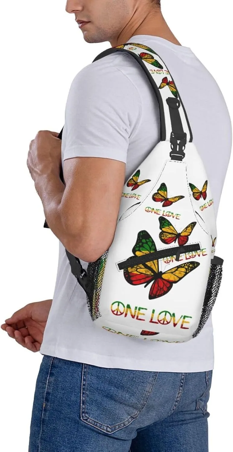 One Loves Butterfly Rasta Reggae Peace Rastafari Roots Crossbody Sling Bag Chest Bags Casual Shoulder Backpack Sport Fanny Pack Gym Diagonally Daypack with Adjustable Strap for Running
