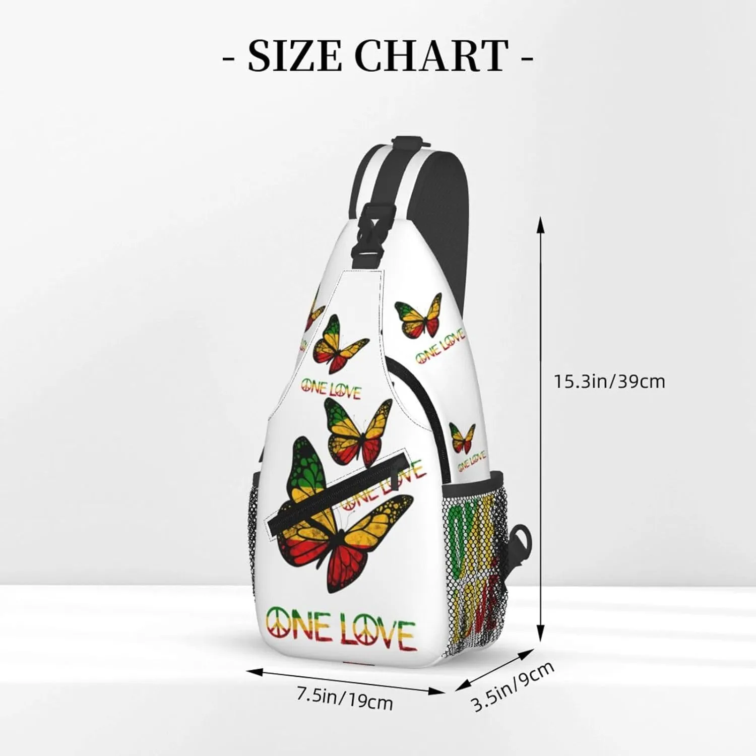 One Loves Butterfly Rasta Reggae Peace Rastafari Roots Crossbody Sling Bag Chest Bags Casual Shoulder Backpack Sport Fanny Pack Gym Diagonally Daypack with Adjustable Strap for Running