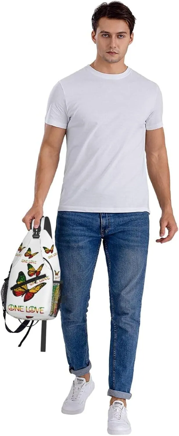 One Loves Butterfly Rasta Reggae Peace Rastafari Roots Crossbody Sling Bag Chest Bags Casual Shoulder Backpack Sport Fanny Pack Gym Diagonally Daypack with Adjustable Strap for Running