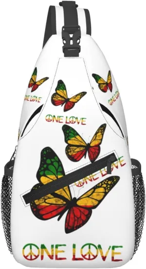 One Loves Butterfly Rasta Reggae Peace Rastafari Roots Crossbody Sling Bag Chest Bags Casual Shoulder Backpack Sport Fanny Pack Gym Diagonally Daypack with Adjustable Strap for Running