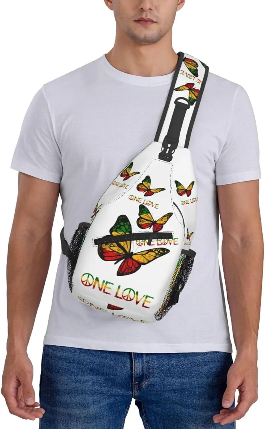 One Loves Butterfly Rasta Reggae Peace Rastafari Roots Crossbody Sling Bag Chest Bags Casual Shoulder Backpack Sport Fanny Pack Gym Diagonally Daypack with Adjustable Strap for Running
