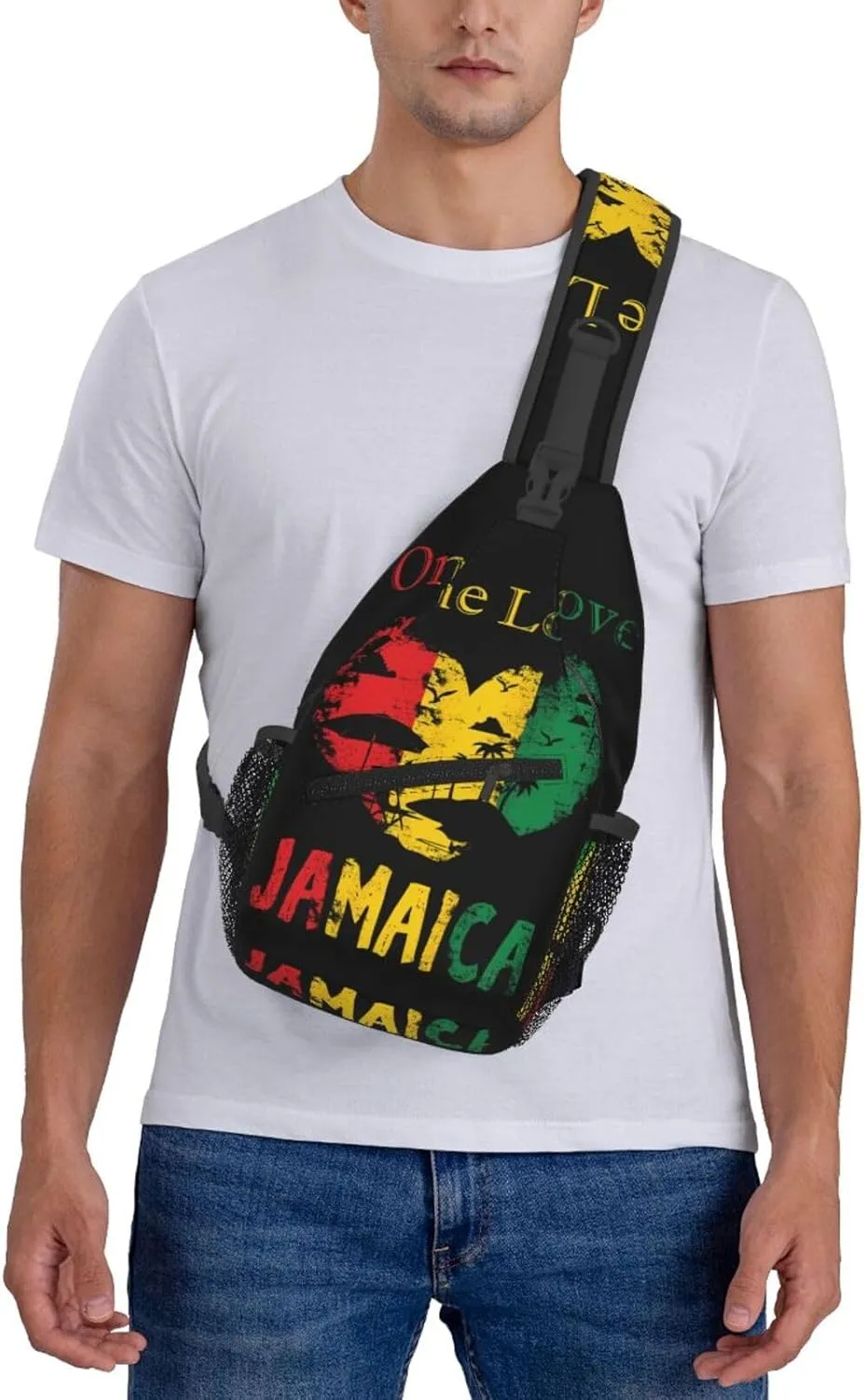 One Loves Jamaican Rasta Reggae Crossbody Sling Bag Chest Bags Casual Shoulder Backpack Sport Fanny Pack Gym Diagonally Daypack with Adjustable Strap for Running