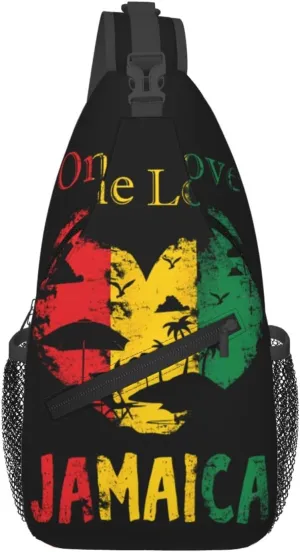 One Loves Jamaican Rasta Reggae Crossbody Sling Bag Chest Bags Casual Shoulder Backpack Sport Fanny Pack Gym Diagonally Daypack with Adjustable Strap for Running
