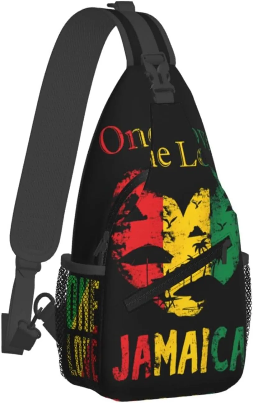 One Loves Jamaican Rasta Reggae Crossbody Sling Bag Chest Bags Casual Shoulder Backpack Sport Fanny Pack Gym Diagonally Daypack with Adjustable Strap for Running