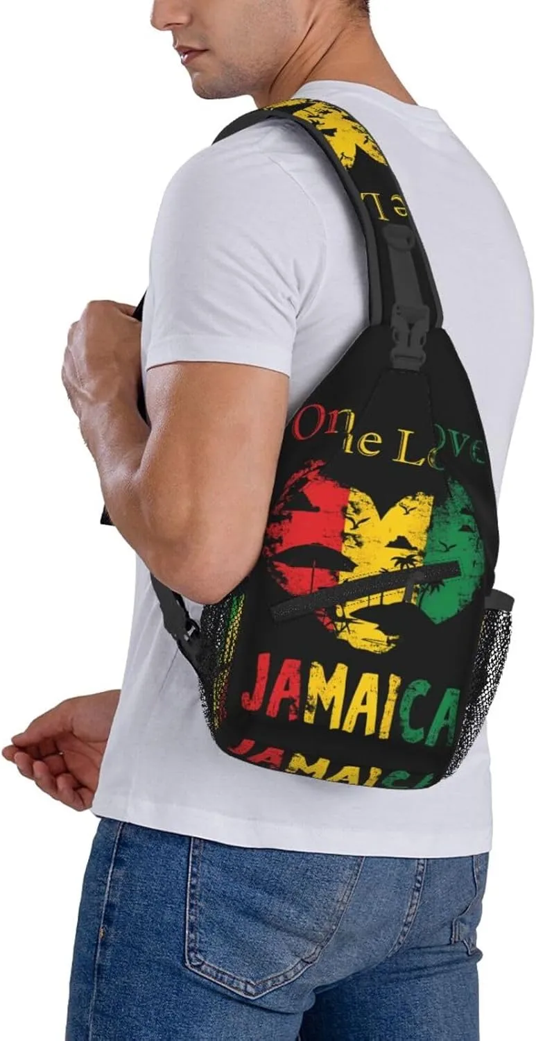 One Loves Jamaican Rasta Reggae Crossbody Sling Bag Chest Bags Casual Shoulder Backpack Sport Fanny Pack Gym Diagonally Daypack with Adjustable Strap for Running