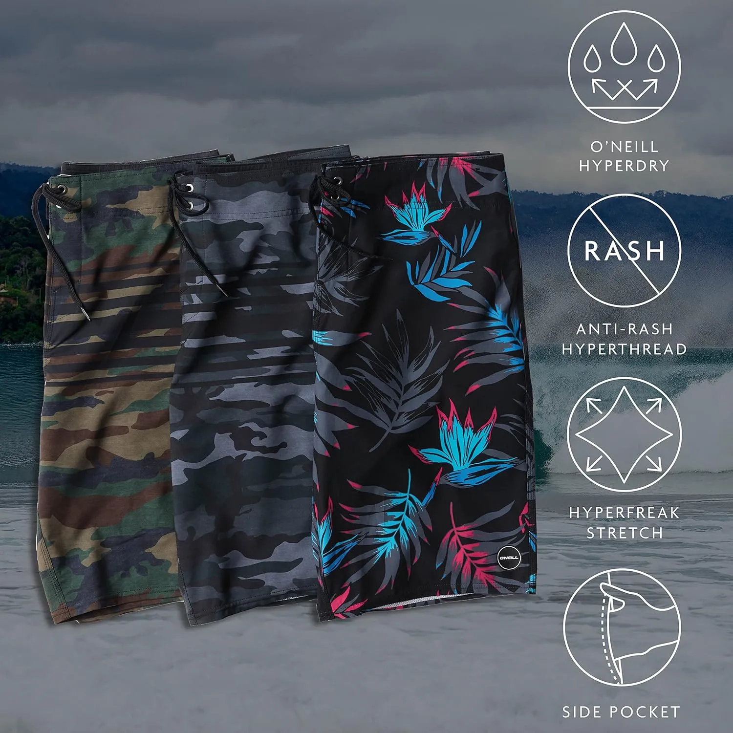 O'NEILL Men's 21 Inch Hyperfreak Divergent Boardshorts - Quick Dry Swim Trunks for Men with Fixed Waist and Quick Dry Fabric