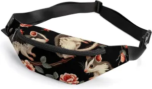 Opossum Floral Crossbody Fanny Pack Waist Packs Adjustable Shoulder Bags Sling Bag for Hiking Running Cycling